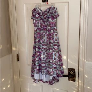 Floral high low strapless dress